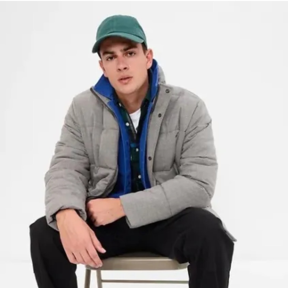 Gap Men Gray Glen Plaid Quilted Insulated Puffer Jacket Pockets Primaloft M $168 - Picture 3 of 5